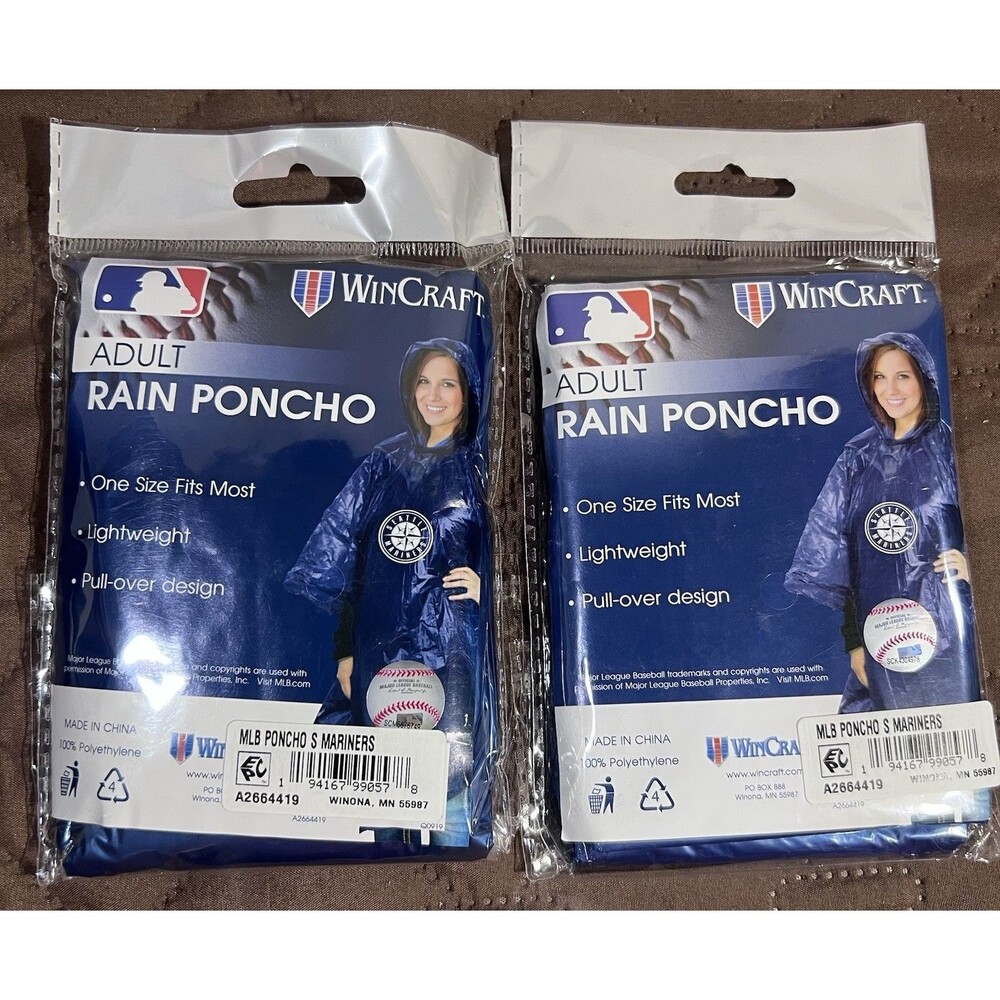 Seattle Mariners WinCraft MLB Adult Rain Ponchos One Size New Sealed 2-Pack